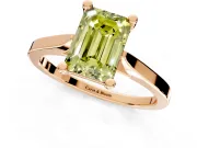 Solitaire Engagement Ring Setting for Fancy Yellow Emerald Cut Center with Tapered Shoulders and Prong Head in Rose Gold