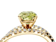 Solitaire Engagement Ring Setting for Fancy Yellow Cushion Cut Center with Woven 3-Strand Pave Band and Prong Head in Yellow Gold