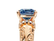 Solitaire Engagement Ring Setting for Fancy Blue Asscher Cut Center with Filigree Accent Basket and Prong Head in Rose Gold