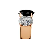 3 Stone Engagement Ring Setting for Fancy Black Round Cut Center with Raised Basket Heads and Prong Head in Rose Gold