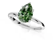 Hidden Halo Engagement Ring Setting for Fancy Green Pear-Shaped Center with Thin Round-Wire Band and Prong Head in White Gold