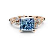 Solitaire Engagement Ring Setting for Fancy Blue Princess Cut Center with Marquise Accent Twist Band and Prong Head in Rose Gold
