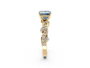 Solitaire Engagement Ring Setting for Fancy Blue Princess Cut Center with Bar-Station Pave Twist and Prong Head in Yellow Gold