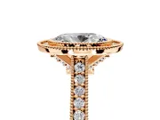Halo Engagement Ring Setting for Oval Center with Milgrain Pave Band and Bezel Head in Rose Gold