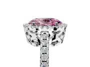 Accent Halo Engagement Ring Setting for Fancy Pink Oval Center with Full-Length Pave Band and Prong Head in Platinum