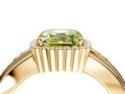 Halo Engagement Ring Setting for Fancy Yellow Asscher Cut Center with Wide Band, Inlaid Accent Row and Prong Head in Yellow Gold