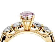 5 Stone Engagement Ring Setting for Fancy Pink Pear-Shaped Center with Graduated Accents and Prong Head in Yellow Gold