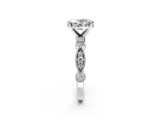 Solitaire Engagement Ring Setting for Oval Center with Milgrain Bezel Accents and Prong Head in Platinum