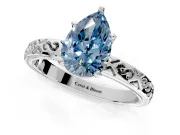 Solitaire Engagement Ring Setting for Fancy Blue Pear-Shaped Center with Scrollwork Band and Prong Head in Sterling Silver