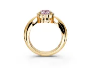 Halo Engagement Ring Setting for Fancy Pink Oval Center with Tapered Plain Band and Prong Head in Yellow Gold