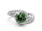 Solitaire Engagement Ring Setting for Fancy Green Cushion Cut Center with Filigree Band and Prong Head in White Gold