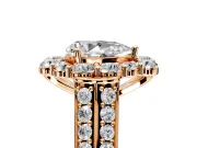 Large Accent Halo Engagement Ring Setting for Pear-Shaped Center with Pave Split Shank and Prong Head in Rose Gold