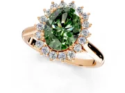Starburst Halo Engagement Ring Setting for Fancy Green Oval Center with Thin Round-Wire Band and Prong Head in Rose Gold