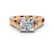 Solitaire Engagement Ring Setting for Princess Cut Center with Wide Band, Pave Collar and Prong Head in Rose Gold