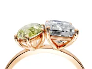 Fancy Yellow Marquise and Emerald Cut Lab-Grown Diamond Toi et Moi Engagement Ring with Prong-Set Stones in Rose Gold