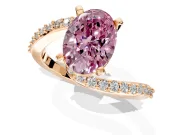 Solitaire Engagement Ring Setting for Fancy Pink Oval Center with Pave Bypass Swirl Band and Prong Head in Rose Gold