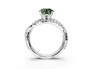Solitaire Engagement Ring Setting for Fancy Green Round Cut Center with Woven 3-Strand Pave Band and Prong Head in Platinum