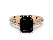 Solitaire Engagement Ring Setting for Fancy Black Radiant Cut Center with Pave Rail Split Shank and Prong Head in Rose Gold
