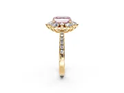 Floral Halo Engagement Ring Setting for Fancy Pink Asscher Cut Center with Pave Accents and Prong Head in Yellow Gold