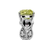 Leaf Engagement Ring Setting for Fancy Yellow Cushion Cut Center with Milgrain Accent Band and Prong Head in Sterling Silver