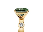 Solitaire Engagement Ring Setting for Fancy Green Radiant Cut Center with Beaded Bezel Station Band and Prong Head in Yellow Gold