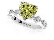 Solitaire Engagement Ring Setting for Fancy Yellow Heart-Shaped Center with Milgrain Bezel Accents and Prong Head in Platinum