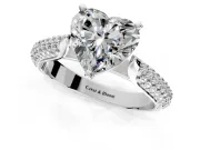 Solitaire Engagement Ring Setting for Heart-Shaped Center with Multi-Row Accents and Prong Head in White Gold