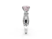 3 Stone Engagement Ring Setting for Fancy Pink Princess Cut Center with Pave Twist Band and Prong Head in White Gold