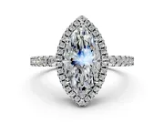 Accent Halo Engagement Ring Setting for Marquise Center with Full-Length Pave Band and Prong Head in Platinum