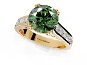 Solitaire Engagement Ring Setting for Fancy Green Round Cut Center with Channel Band and Double Claw Prong Head in Yellow Gold