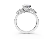 Cluster Engagement Ring Setting for Princess Cut Center with 2-Row Shoulder Clusters and Prong Head in White Gold