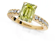 Solitaire Engagement Ring Setting for Fancy Yellow Emerald Cut Center with Single Row Accent Band and Prong Head in Yellow Gold