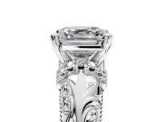 Solitaire Engagement Ring Setting for Asscher Cut Center with Filigree Accent Basket and Prong Head in Platinum