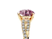 Solitaire Engagement Ring Setting for Fancy Pink Round Cut Center with Twisted Pave Split Shank and Prong Head in Yellow Gold