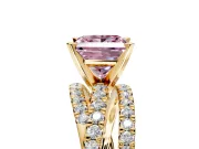 Solitaire Engagement Ring Setting for Fancy Pink Princess Cut Center with Woven 3-Strand Pave Band and Prong Head in Yellow Gold