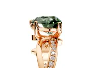 Solitaire Engagement Ring Setting for Fancy Green Heart-Shaped Center with Pave and Plain Crossover Band and Prong Head in Rose Gold
