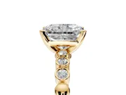 Solitaire Engagement Ring Setting for Radiant Cut Center with Bezel-Dot Beaded Band and Prong Head in Yellow Gold
