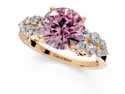 Cluster Engagement Ring Setting for Fancy Pink Round Cut Center with 2-Row Shoulder Clusters and Prong Head in Rose Gold