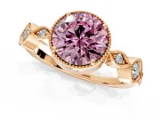 Vintage Station Engagement Ring Setting for Fancy Pink Round Cut Center with Accents and Prong Head in Rose Gold