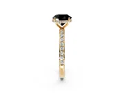 Hidden Halo Engagement Ring Setting for Fancy Black Round Cut Center with Pave Band and Prong Head in Yellow Gold