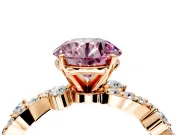 Solitaire Engagement Ring Setting for Fancy Pink Round Cut Center with Bar-Station Pave Twist and Prong Head in Rose Gold