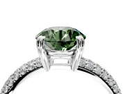 Solitaire Engagement Ring Setting for Fancy Green Round Cut Center with Multi-Row Pave Accents and Basket Head in Platinum