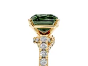 Solitaire Engagement Ring Setting for Fancy Green Asscher Cut Center with Crossover Accents and Prong Head in Yellow Gold