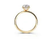 Hidden Halo Engagement Ring Setting for Oval Center with Pave Band and Prong Head in Yellow Gold