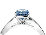 Solitaire Engagement Ring Setting for Fancy Blue Emerald Cut Center with Princess Cut Channel Band and Prong Head in Sterling Silver