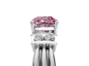 Solitaire Engagement Ring Setting for Fancy Pink Cushion Cut Center with Grooved Bar Accent Band and Prong Head in Sterling Silver
