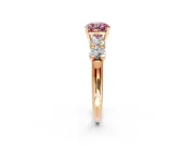 5 Stone Engagement Ring Setting for Fancy Pink Cushion Cut Center with Graduated Accents and Prong Head in Rose Gold