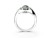 Bezel-Framed Halo Engagement Ring Setting for Fancy Green Pear-Shaped Center with Pave Band and Prong Head in Platinum
