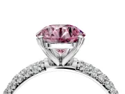 Solitaire Engagement Ring Setting for Fancy Pink Round Cut Center with Domed Multi-Row Pave Band and Prong Head in Platinum