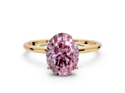 Solitaire Engagement Ring Setting for Fancy Pink Oval Center with Straight Thin Band and Prong Head in Yellow Gold